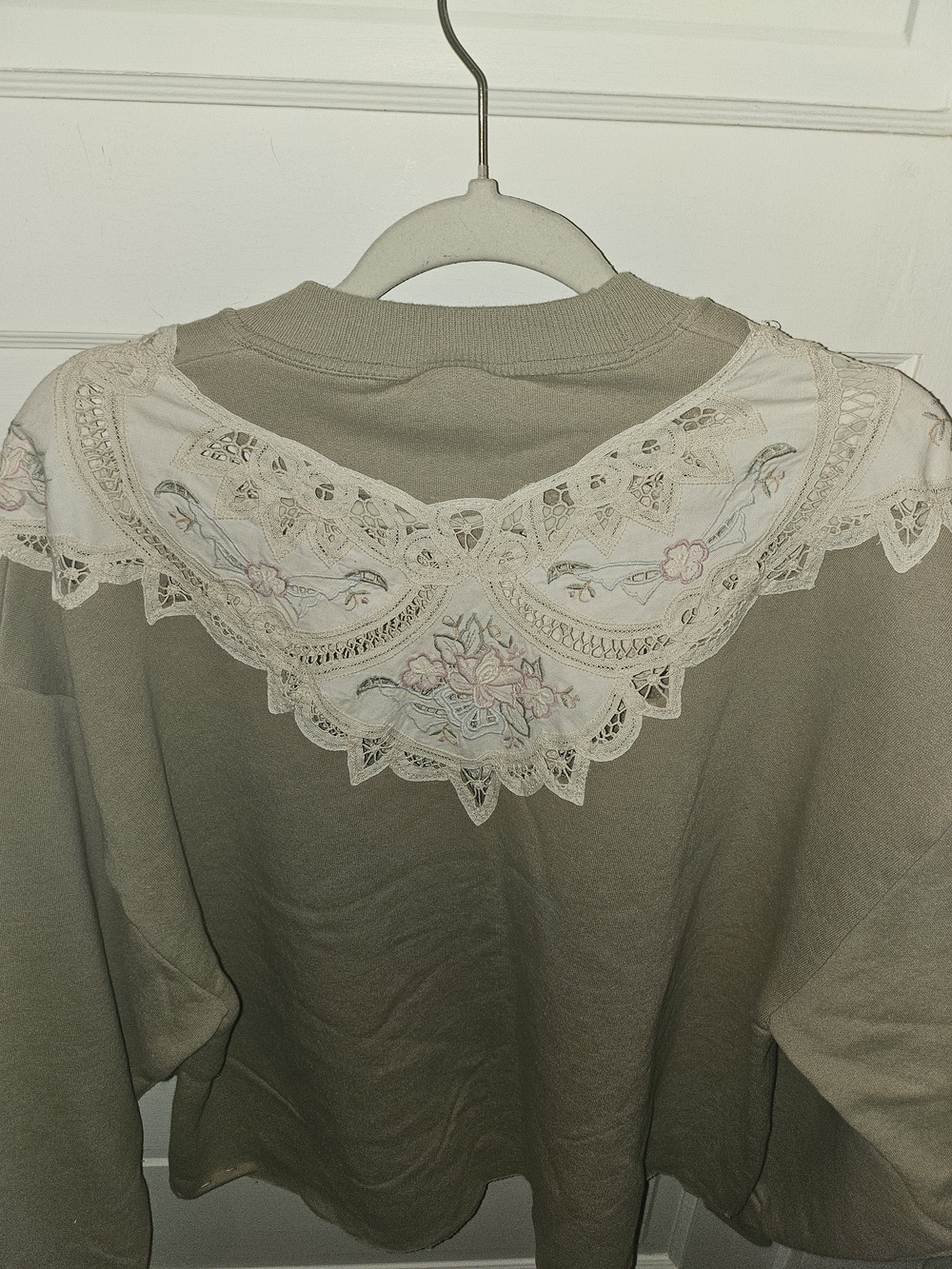 Jerzees Taupe Sweatshirt with Cream Lace Custom Made Cotrafe Core Vibes - Picture 12 of 12